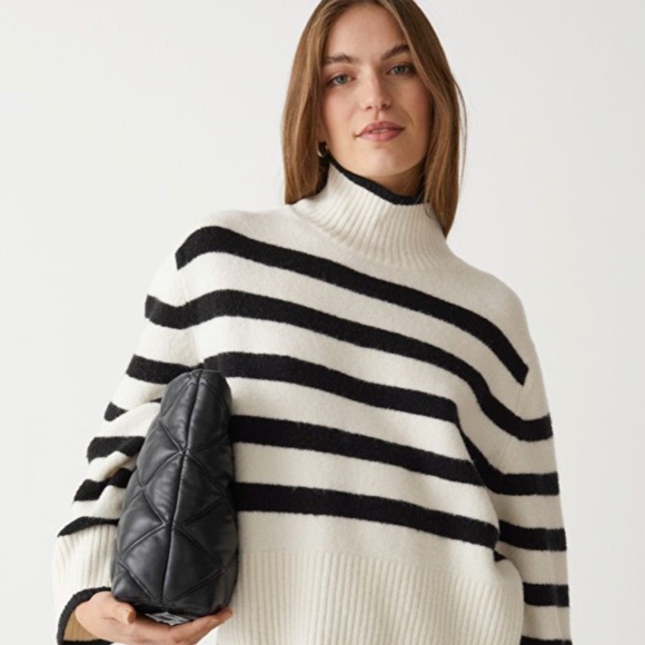 & Other Stories high neck stipe knitted jumper in black and white - Picture 1 of 3